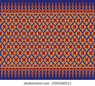 The fabric vector pattern in red, gold and dark blue colour designed as Thai textile print for clothing products or any usage.