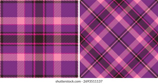 Fabric vector texture of plaid tartan pattern with a background textile check seamless. Set in space colours. Wide grid patterns in modern fashion.