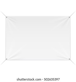Fabric Wall Streamer Vinyl Flex Banner, Advertising Shield. Mock Up, Template. Illustration Isolated On White Background. Ready For Your Design. Product Advertising. Vector
