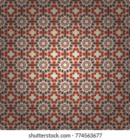 Fabric, wallpaper, cloth and textile design. Abstract beige, orange and brown psychedelic print. Vector eco-styled background. Seamless impressive Mandalas pattern. Modern urban dazzle paint.