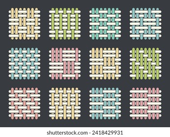 Tejidos de tela. Diseño textil de diferentes tipos reciente colección de swatings de tejido vectorial