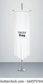 Fabric White Blank Flag Mockup with Free Space for Yours Design on Steel Spire Pedestal on a white background. 3d Rendering vector design teplate.