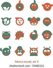 Fabrica mundi 3. Set of very simple signs depicting various pop-culture heads