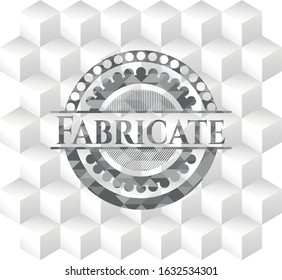 Fabricate grey badge with geometric cube white background