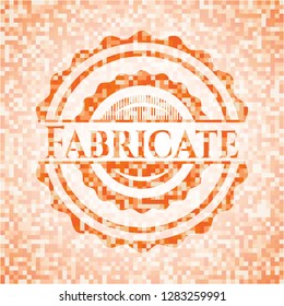 Fabricate orange tile background illustration. Square geometric mosaic seamless pattern with emblem inside.