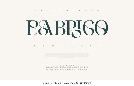 Fabrico premium luxury elegant alphabet letters and numbers. Elegant wedding typography classic serif font decorative vintage retro. Creative vector illustration