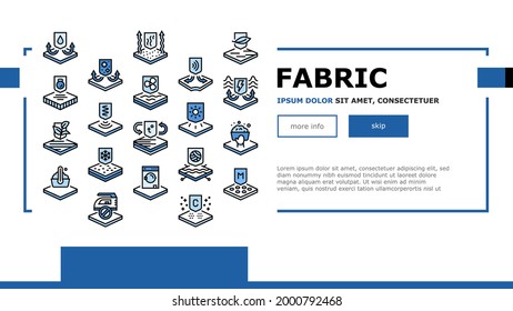 Fabrics Properties Landing Header Vector. Elastic And Stretched, Warm And Cool, Antibacterial And Breathable Fabrics Properties Illustration