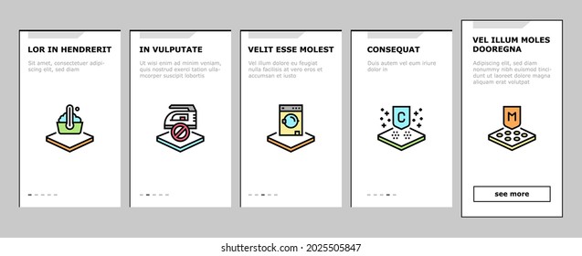 Propiedades de Fabrics Onboarding Mobile App Page Screen Vector. Ilustraciones De Propiedades Elásticas Y Estiradas, Cálidas Y Frías, Antibacterianas Y Respirables