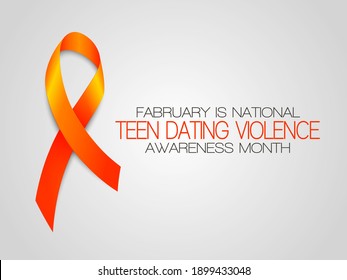 Fabruary is National. Teen Dating Violence. Awareness months. Vector illustration with orange ribbon on grey background