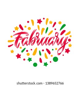 Fabruary text. Lettering typography. Vector illustration as poster, postcard, greeting card, invitation template. Concept September advertising