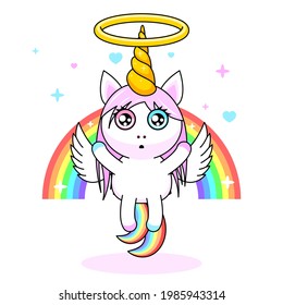 Fabulous Abstract Color Cute Animal Sleep Unicorn With Wings And Nimbus Horn Shadow Vector Design Style For Card Birthday