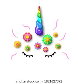 Fabulous Abstract Color Cute Unicorn Horn Flowers Rainbow Shadow Vector Design Card Style