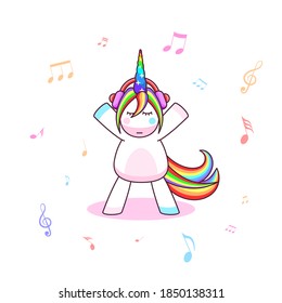 Fabulous Abstract Color Cute Unicorn In Headphones Horn Shadow Vector Design Card Style