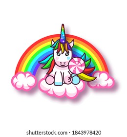 Fabulous Abstract Paper cut Color Cute Unicorn On Clouds Horn 
Candy Shadow Vector Design Card Style