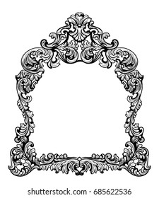 Fabulous Baroque Mirror frame set. Vector French Luxury rich carved ornaments. Victorian wealthy Style furniture