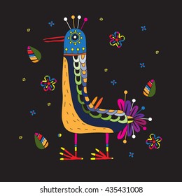 A fabulous bird on a black background.