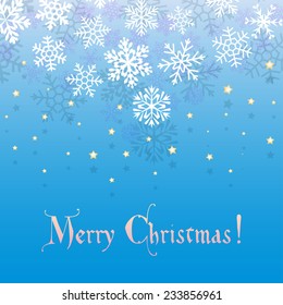 Fabulous blue background with snowflakes, shadow and falling stars. Can be used as greeting card for Christmas or New Year.