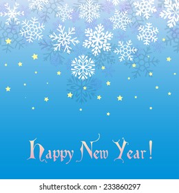 Fabulous blue background with snowflakes, shadow and falling stars. Can be used as greeting card for Christmas or New Year.