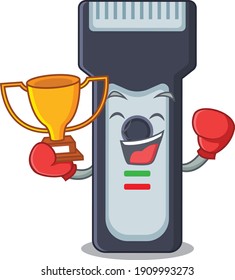 Fabulous boxing winner of electric shaver caricature design style. Vector illustration