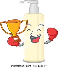 Fabulous boxing winner of hair mask caricature design style. Vector illustration