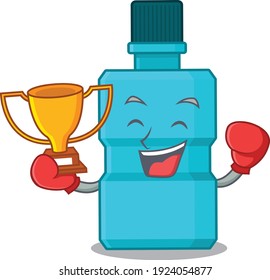Fabulous boxing winner of mouthwash caricature design style. Vector illustration