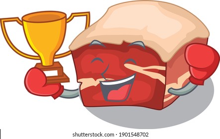 Fabulous boxing winner of pork belly caricature design style. Vector illustration