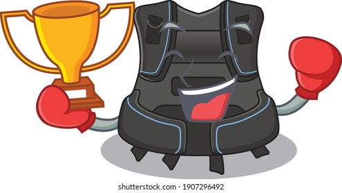 Fabulous boxing winner of scuba buoyancy compensator caricature design style