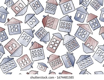 Fabulous children's houses, seamless pattern. Cartoon design for poster, fabric, invitation background, book cover.