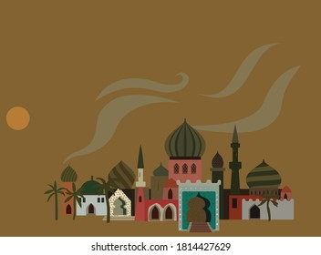 A fabulous city in the desert described in Arabian tales