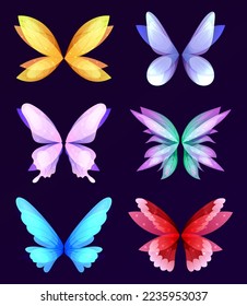 Fabulous creatures wings set. Different wings of fairy set. Vector cartoon set of wings pairs of magic and fantasy characters and animals isolated on white background
