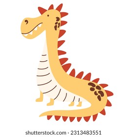 Fabulous dragon. Funny fairytale dragon, a cute magical lizard.  Medieval Reptile Flying Fantasy Child Monster Cartoon Isolated Vector Illustration