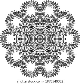 a fabulous flower. abstract pattern. mandala. zen doodle. isolated black outline. coloring book, template, plant print.