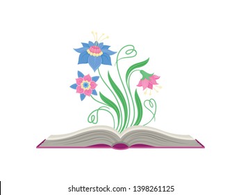 Fabulous flowers with blue and pink petals, long stamens. Vector illustration on white background.