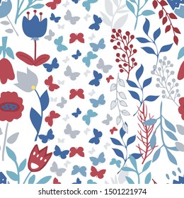 Fabulous flowers. Vector seamless pattern. Stylized illustration of flowers and leaves.