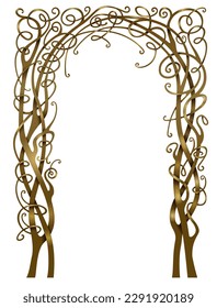 Fabulous forged arch made of vines. Vector 3d. Oriental cover style