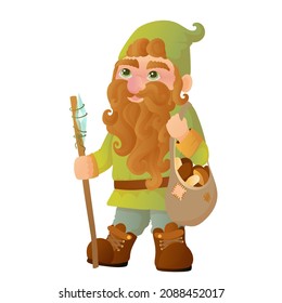 Fabulous gnome. Character of Fairy Tales. Garden gnome. Vector illustration isolated on white background.