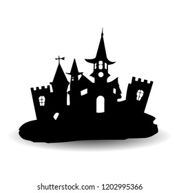 Fabulous Gothic castle, design for the holiday of Halloween, silhouette on a white background, vector