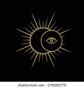 Fabulous, gothic illustration of the sun. Mysticism, minimalism