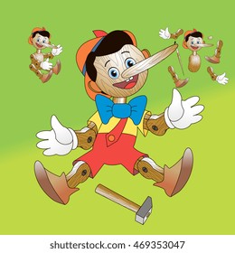 Fabulous hero Pinocchio; Wooden toy to take apart vector