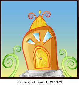 Fabulous house for illustrations and backgrounds are made in the style of animation cinema, Sunny and joyful.