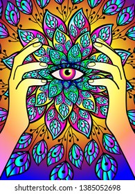 fabulous illustration of a floral ornament with a magical eye