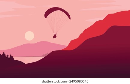 Fabulosa ilustración del deporte del parapente con gran escena de la naturaleza en el fondo mejor para su diseño gráfico digital e impreso