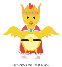 Fabuloso personagem de frango rei para crianças ilustração; Pode ser usado como logotipo, ícone, adesivo, rótulo, clipart; conceito de ícone de feriado animal vetor premium isolado; estilo plano