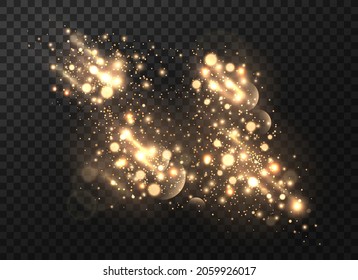 Fabulous light effect. Gold sparks. Shimmer and shine