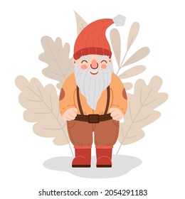 Fabulous little gnome. Cartoon garden gnome with a beard. Vector illustration in a flat style.