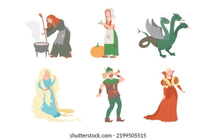 Fabulous Medieval Character from Fairytale with Cinderella and Robin Hood Vector Set