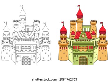 A fabulous multi-colored castle. Coloring book for children. Practice of handwriting. Education Development Worksheet.