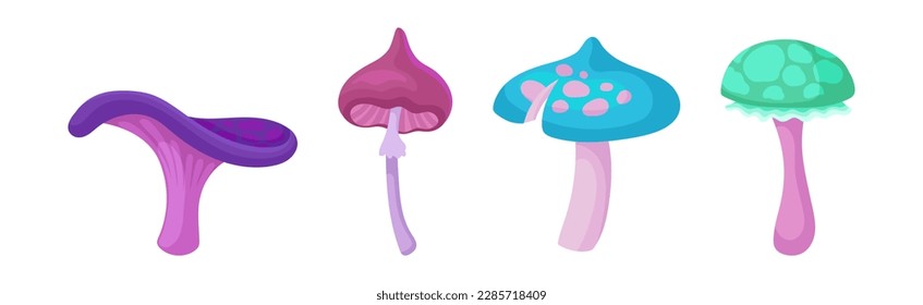 Fabulous Mushrooms with Cap and Stem Vector Set