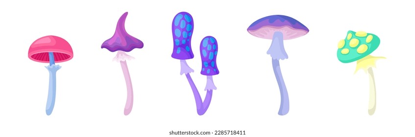 Fabulous Mushrooms with Cap and Stem Vector Set