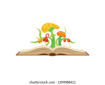 Fabulous mushrooms with yellow and red hats. Vector illustration on white background.